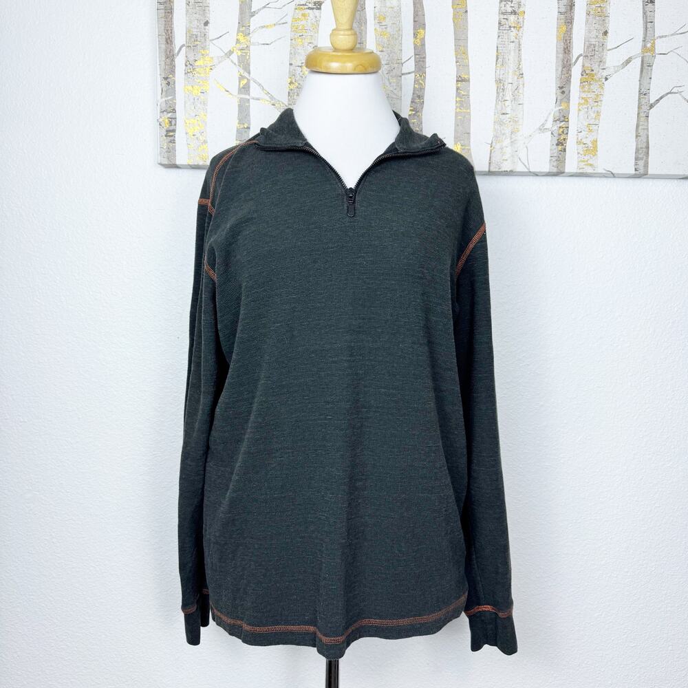 Agave American Made Thermal Long Sleeve 1/4 Zip Pullover Top Gray Orange Medium